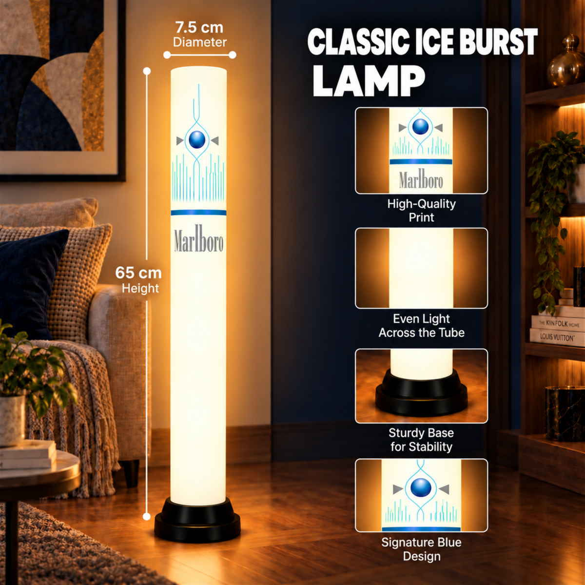Classic ICE Burst Blue Tube Lamp - 65 cm