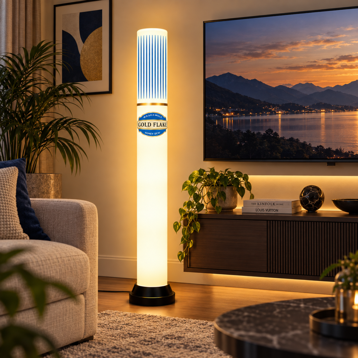 Gold Flake Blue Tube Lamp - 100 cm