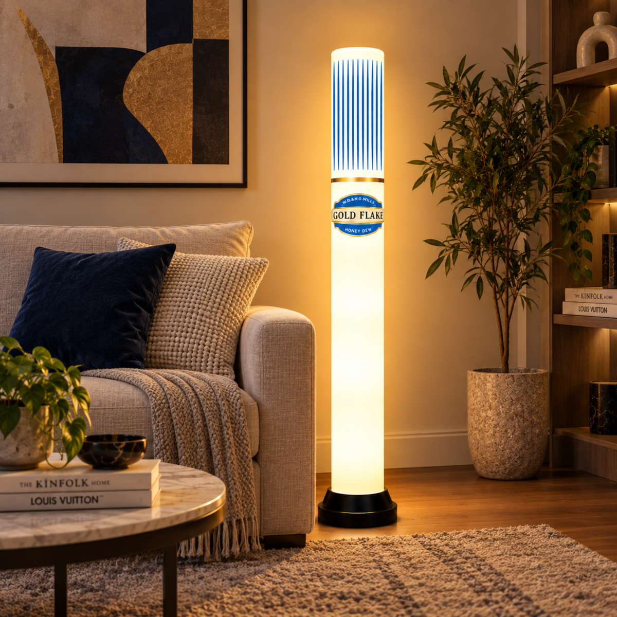 Gold Flake Blue Tube Lamp - 100 cm