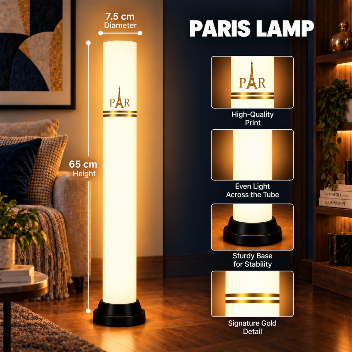 Paris Golden Tube Lamp - 65 cm