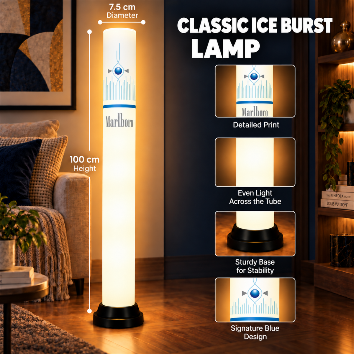 Classic ICE Burst Blue Tube Lamp - 100 cm