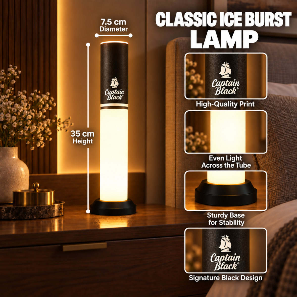 Captain Black Tube Lamp - 35 cm
