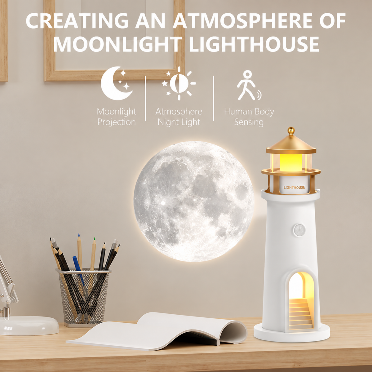 Moon Lighthouse Motion Sensor Night Lamp