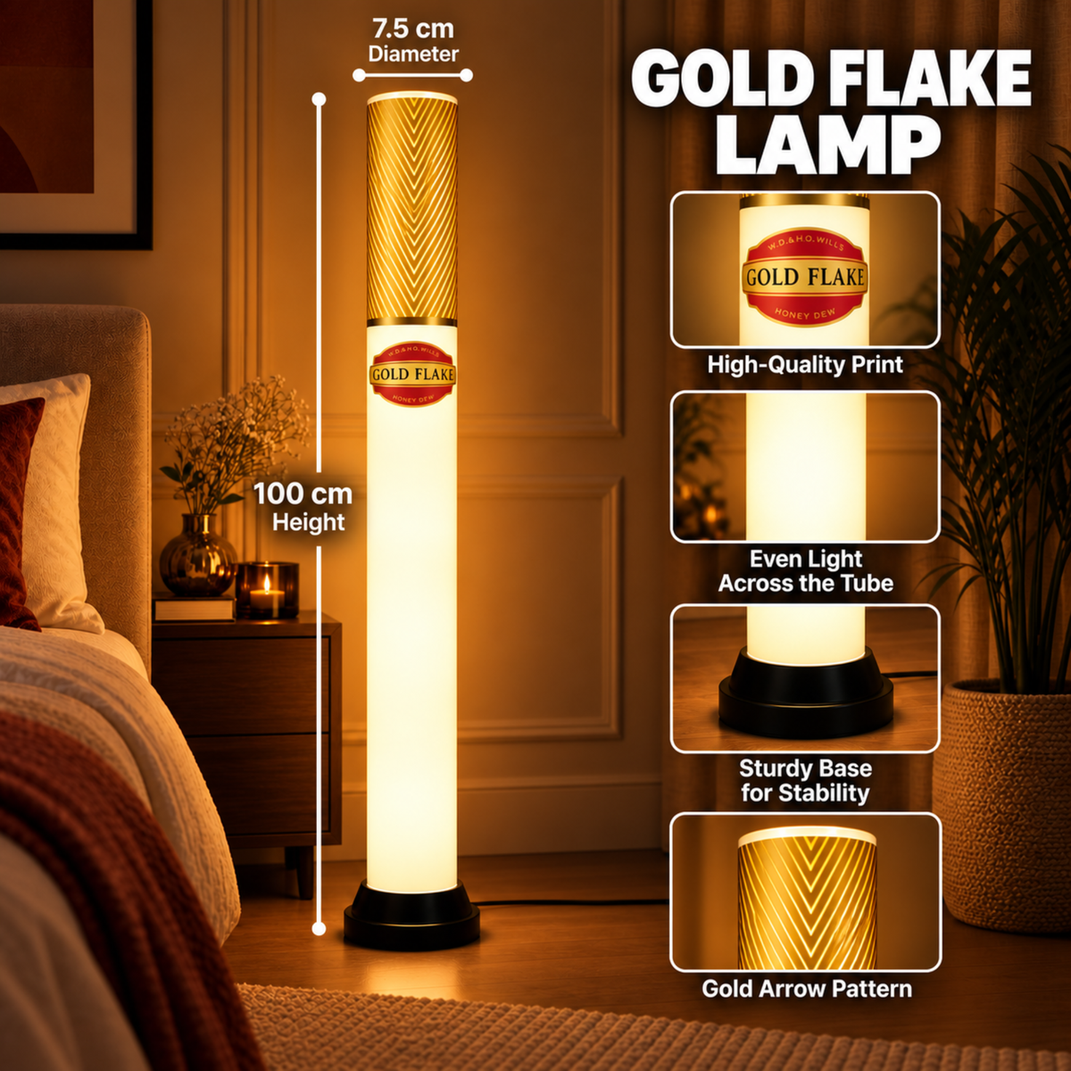 Gold Flake Golden Tube Lamp - 100 cm
