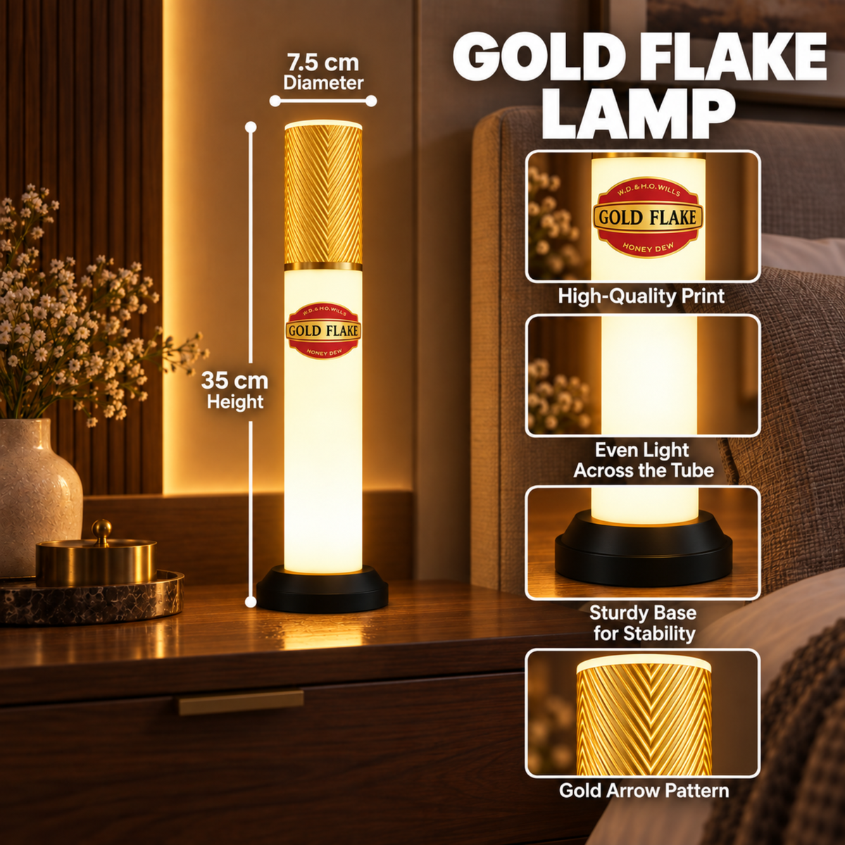 Gold Flake Golden Tube Lamp - 35 cm